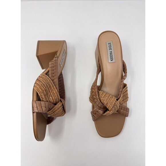 Steve Madden Decker Sandals Brown Leather Slip On Square Toe Heels US 9.5 M - Picture 3 of 8